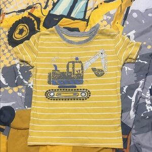 Yellow Striped Kids Shirt with Excavator Print